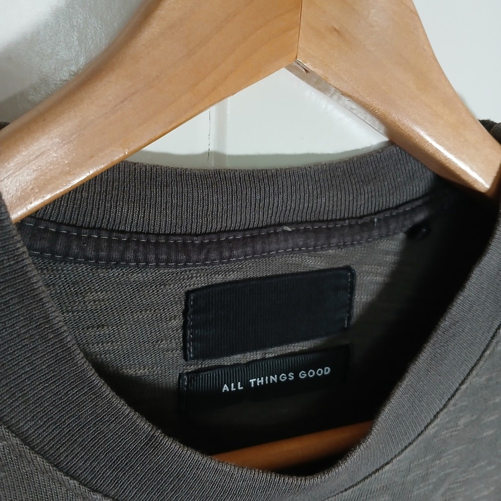 Feature All Things Good T-Shirt Mens Small Grey Slub Cotton Made in USA KH - Picture 6 of 7